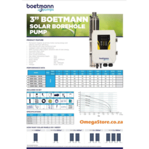 Boetmann Solar Submersible / Borehole Pump with Control Box - 300W - 100m