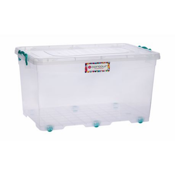 Contour Housewares – Clear Clip and Lock Storage Box with Wheels – 50L
