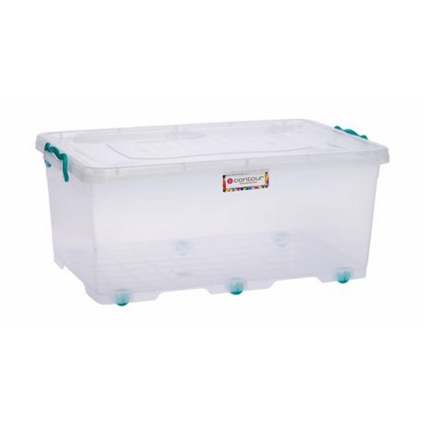 Contour Housewares – Clear Clip and Lock Storage Box with Wheels – 40L