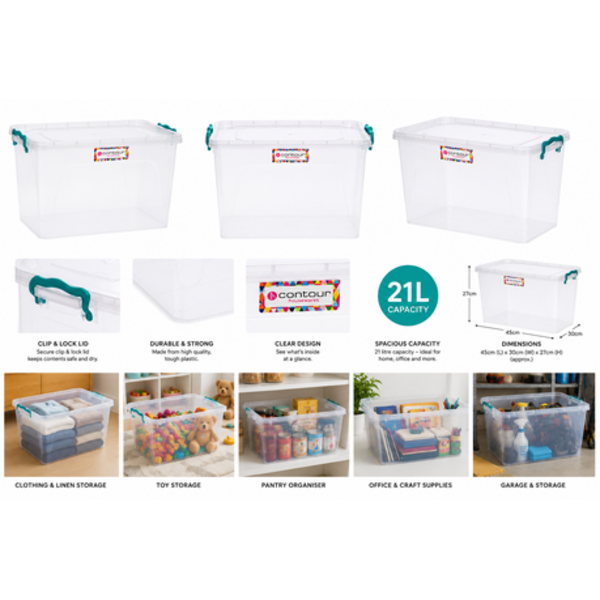 Contour Housewares - Clear Clip & Lock Storage Box - 21L - Image 5